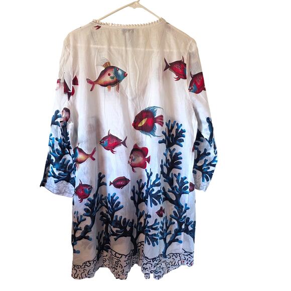 Soft Surroundings Seychelles Tunic Fish Print Beach Cover Up Petite XL White - Picture 3 of 6